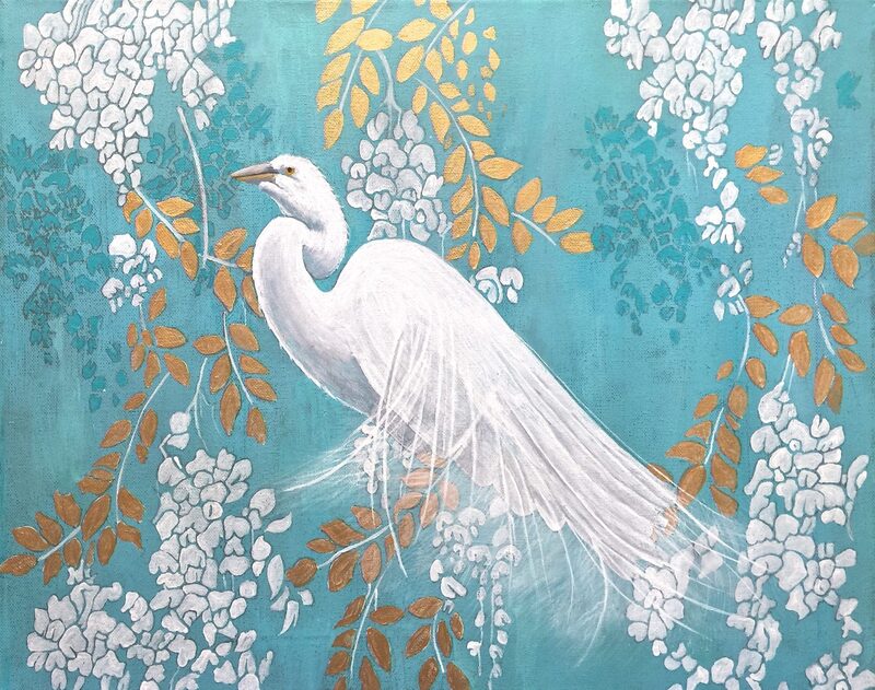 judith burns, acrylics, acrylic painting, great egret