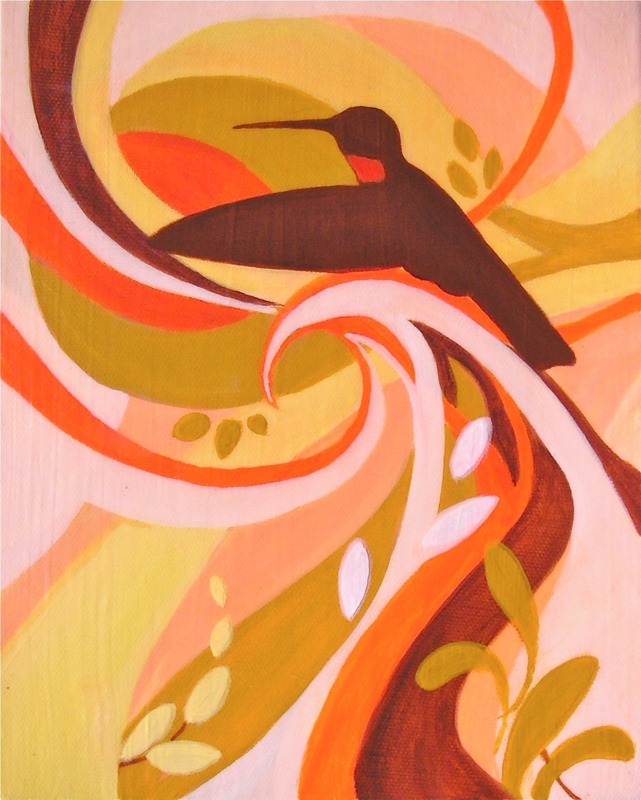 judith burns, acrylics, acrylic painting, abstract, hummingbird