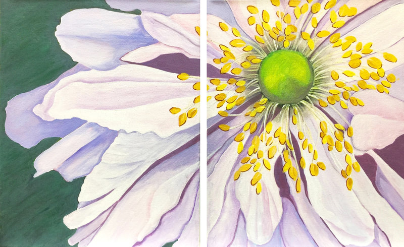 judith burns, acrylics, acrylic paintings, white flower