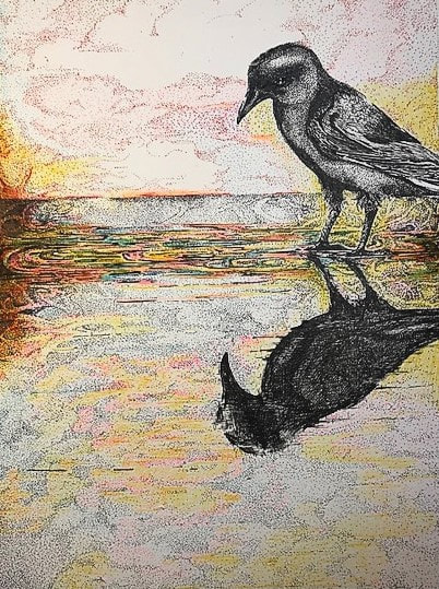 kelly liedtke, pointillism, colored pencil, ink, paintings