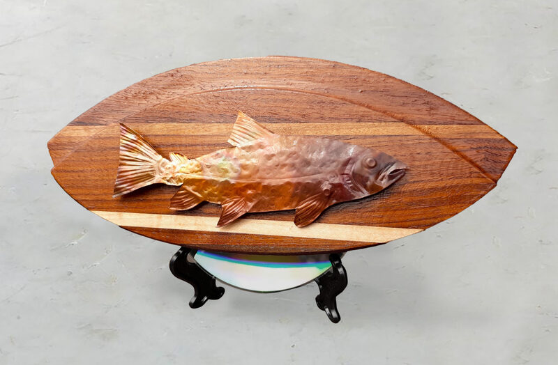 doug thompson, dirftwood art, copper wall sculptures, fish sculptures, driftwood fish, mixed media fish, salmon art sculptures